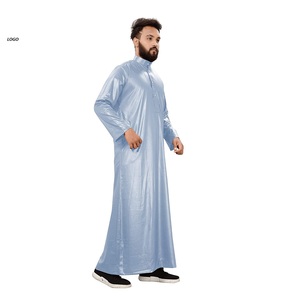 Logotipo personalizado impreso hombres Jubba Thobes Material de buena calidad directo de fábrica de talla grande azul liso Jubbah - Product Image 3