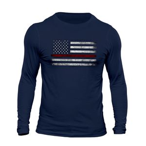 เสื้อยืดแขนยาวธงเส้นสีแดงบางๆสำหรับนักผจญเพลิงสหรัฐอเมริกา - Product Image 2