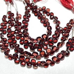 High Quality Faceted Heart Shape Briolette <b>Beads</b> Natural <b>Red</b> Garnet 5.5-6.5MM 6 Inches From Mozambique ASP GEMS Wholesale - Product Image 1