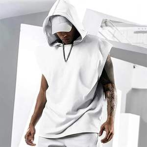 Pur coton hommes t-shirt solide légèrement goutte épaule côtelé poignets ourlet ample respirant décontracté haut de sport - Product Image 3