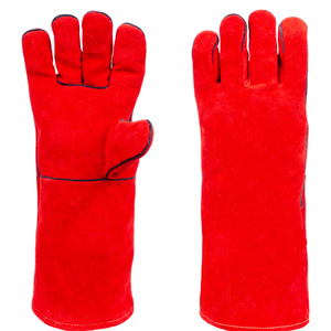 ถุงมือเชื่อมหนังแบบเต็มนิ้วสีแดงทนความร้อนสูง - Product Image 1