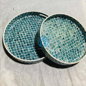 Plateau de service personnalisé en nacre, incrustation de coquillages naturels, plateau décoratif pour hôtel de luxe et décoration de table à domicile - Product Image 3