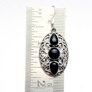 Poire et ronde coupe naturelle noir Onyx pierre précieuse 925 en argent Sterling crochet boucles d'oreilles à la main lunette ensemble goutte boucle d'oreille bijoux pour les femmes - Product Image 2