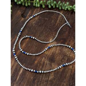 Navajo Style Graduated Pearl Necklace Lapis & Sterling Silver Strung - Product Image 3