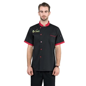 Venta al por mayor Chef abrigo chaqueta de manga corta cocina duradero trabajo uniforme Color sólido impermeable restaurante Chef Chaqueta de algodón - Product Image 6