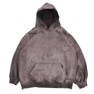 ผู้ผลิตเสื้อผ้าสตรีทแวร์ ปักโลโก้ตามสั่ง เสื้อฮู้ดดี้ผ้าฟลีซทรงโอเวอร์ไซส์ ระบายอากาศได้ดี ซักแบบ Acid Wash สำหรับฤดูหนาว ผู้ชาย - Product Image 4