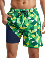 Pantalones cortos de tabla con estampado floral para hombre 2 en 1 de secado rápido, venta al por mayor, bañador de tela tejida con forro de compresión de cintura media, estilo callejero