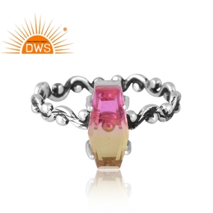 Última Venta de plata de ley 925 Natural Bio Petro turmalina doblete cuarzo anillo de piedras preciosas fabricante de joyería personalizada - Product Image 3