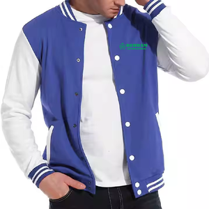 Produit le plus vendu : Veste universitaire homme bleu et blanc, coupe droite, en polyester et coton, décontractée, pour l'automne, col rabattu, simple - Product Image 2