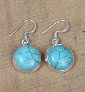 Pendientes de mujer de piedras preciosas turquesas naturales, Plata de Ley 925 sólida, hechos a mano pendientes de plata, joyería de sello sólido 925 - Product Image 2