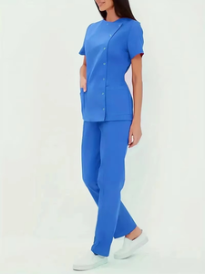 Conjuntos de uniformes médicos de alta calidad de Color rosa y azul con botones a presión Ajuste cómodo y bolsillos Verano Hospital Scrubs - Product Image 4