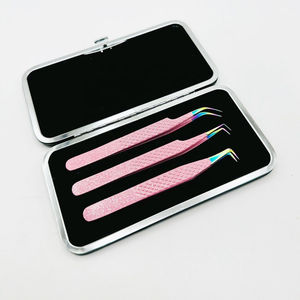 Pince à épiler rose bébé pailletée pour extensions de cils 90 degrés en acier inoxydable lisse de type L Pointes enduites de poudre durable - Product Image 1