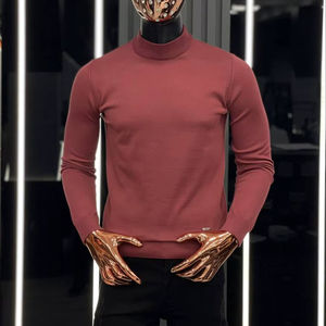 Jersey informal de invierno para hombre, suéter de manga larga cálido calor 100% algodón estampado Jacquard patrón Logo raya letra - Product Image 1