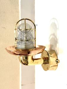 Nautical <b>Vintage</b> Bulkhead Swan Neck Brass <b>Wall</b> Mounted <b>Light</b> With Copper Shade & Milky - Product Image 5