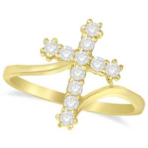 Anillo Religioso de Oro Amarillo de 14K con Cruz Trenzada y Diamantes de 0.33ct - Product Image 2