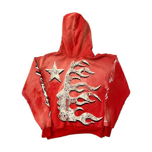 Ensemble de survêtement de sport en polaire de haute qualité Pantalon de survêtement à capuche zippé avec logo personnalisé avec technique de strass pour le jogging d'hiver - Product Image 1