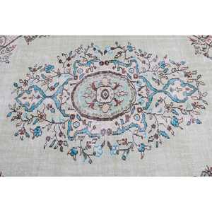 Tapis vintage 5,9 x 9,1 pieds, tapis turc, tapis en laine vert à motifs floraux - Product Image 5