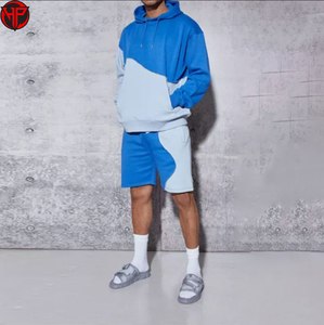 Conjunto Deportivo de Felpa para Hombre con Bloques de Color, Sudadera con Capucha, Pantalones Jogger, Ropa Deportiva Informal de Punto, Conjunto de Shorts Holgados para Gimnasio - Product Image 2
