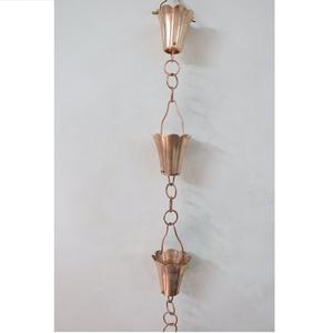 Chaîne de pluie de tasse de fleur cannelée en cuivre pur attrape-eau de pluie en métal de jardin extérieur qui favorise l'écoulement de l'eau du toit au sol - Product Image 4