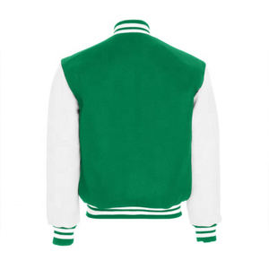 Chaqueta Estilo Universitaria Verde Bosque y Blanca para Hombre, Forro Acolchado, Ribete Acanalado a Rayas, Cierre de Botones a Presión, Moda Urbana - Product Image 6