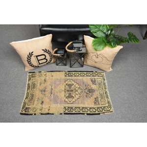 Tapis en laine turque vintage de 17x3 pieds, tissage plat patchwork beige et noir pour décorations de salon, support en latex - Product Image 1