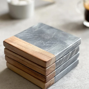 Bois et marbre caboteur vaisselle faite à la main et verre à vin caboteur tapis et tampons en gros artisanat - Product Image 1