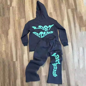 Sudadera con capucha y pantalones de chándal de algodón de 2 piezas para Otoño e Invierno de etiqueta privada, chándal informal de talla grande, conjuntos de chándal informales - Product Image 3