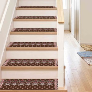 Brown Step Rug, Red Flowers Rug, Boho Rug, Modern Rug, Washable Stair Rug,Goblen - Product Image 5