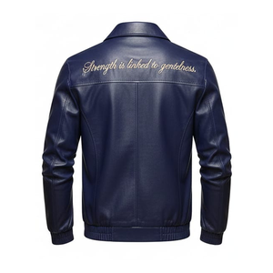 Veste bomber unisexe en cuir véritable vert olive, col rabattu, peau de vache lisse, devant en toile, finition vieillie personnalisée, décontractée - Product Image 5