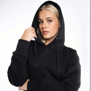 Sweat à capuche court pour femme en molleton brut, 52 % coton peigné Airlume, 48 % polyester, design à épaules tombantes avec détail pêche - Product Image 5