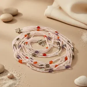 Collier en perles de graines roses pour femmes Bijoux en perles pour colliers superposés tendance - Product Image 1