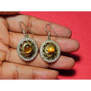 Pendiente de ojo de tigre de Plata de Ley 925 con cabujón de oro rosa Artículo de regalo de joyería para mujer - Product Image 1