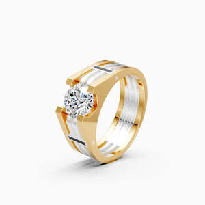 <b>Mens</b> Solitaire Diamond Broad Band Statement <b>Ring</b> With 1.55 Ct Lab Grown Diamond | In 9K Yellow White And Rose Gold - Product Image 3