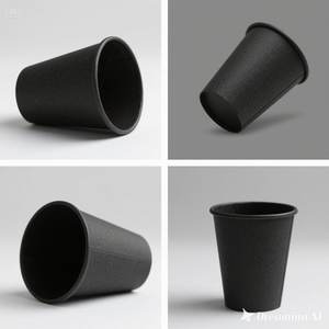 Eco Friendly <b>Black</b> Paper <b>Cup</b> with White Embossed Design 16 oz 100 Packs Disposable & Stylish - Product Image 1