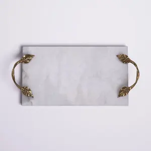 Plateau de service en marbre blanc de luxe plateau en marbre de service en gros de haute qualité sans poignée nouveaux derniers plateaux de maison et de table - Product Image 1