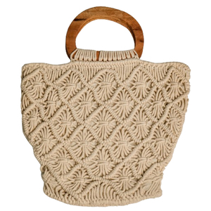Modern Women's Handknitted Macrame Tote Bag New Style Handbag for Shopping Gift Cosmetic at Low Price with <b>Canvas</b> Mesh Lining - Product Image 1