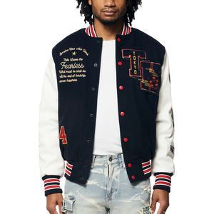 Vestes bomber classiques à épaules tombantes, logo brodé, hip-hop, streetwear, veste en cuir PU, veste universitaire pour hommes - Product Image 1