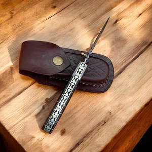 Cuchillo Plegable de Acero de Damasco Personalizado, Mango de Damasco, Hecho a Mano, para Bolsillo, EDC, Caza, Camping, Compatible con OEM y ODM, Punta de Gota, Fácil de Usar - Product Image 4
