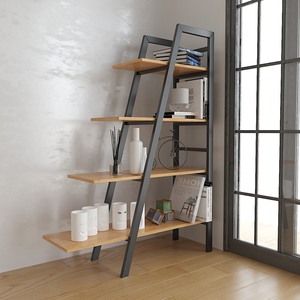 ชั้นวางของตกแต่งไม้ไผ่และไม้จริงพร้อมโครงเหล็ก รุ่น BFKS014 ขนาด 100x34x140 ซม. แบบตั้งพื้น สำหรับห้องนั่งเล่น - Product Image 1