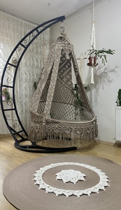 Columpio colgante grande con cordón de algodón de macramé, hamaca con soporte de metal, estilo bohemio, tejido a mano, columpio grande para adultos - Product Image 3