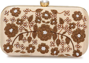 Bolso de mano bordado con flores Beige a la moda, bolso de noche étnico indio hecho a mano, cadena para bodas, joyería corporal a la moda - Product Image 3