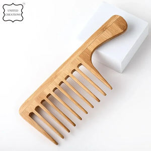 Peine de bambú reciclable ecológico con logotipo personalizable, peine de madera biodegradable sin estática con dientes anchos, mango de PC para el hogar en caja - Product Image 3