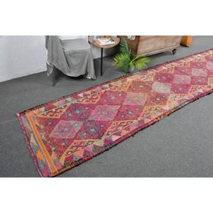 Vintage Turkish Kilim Rug 2,8 X <b>13</b>,5ft Pink Patchwork Design Wool Material Latex Backing Eco Friendly Medium Pile Dining <b>Room</b> - Product Image 1