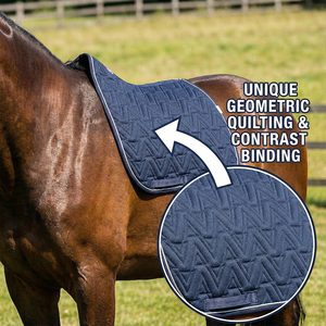 Selle de dressage matelassée bleu marine, design profilé pour avecers hauts, motif triangulaire surélevé, doublure en maille, rembourrage en mousse de coton, sangle de soutien - Product Image 3