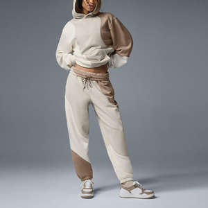 Logotipo personalizado de invierno de algodón de lana Jogging chándales Hip Hop Streetwear Plus Size bordado sudaderas con capucha conjunto moda Activewear mujeres - Product Image 1