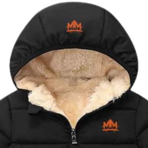 Veste matelassée à capuche noire pour enfants, veste d'hiver chaude en coton rembourrée avec doublure douce, fermeture éclair, vente en gros OEM - Product Image 4