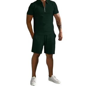 Ensemble de survêtement décontracté pour homme, couleur unie, manches courtes, short à fermeture éclair, style été - Product Image 4