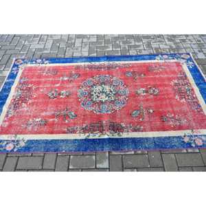 Turkish Vintage Area Rug 3.9x7.1 ft, <b>Red</b> <b>Wool</b> Rug - Product Image 3