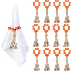 Anneaux de serviette en perles de bois de ferme avec perles en bois et élastiques Ajoutez une touche élégante à votre table à manger - Product Image 1