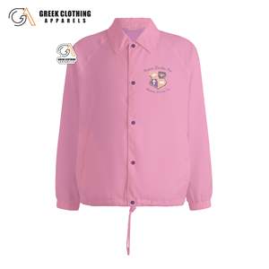 Veste d'entraîneur de sororité Kapa Epsilon Psi, rose, polyester, logo brodé sur le devant, imperméable, légère, vêtements de sororité - Product Image 5